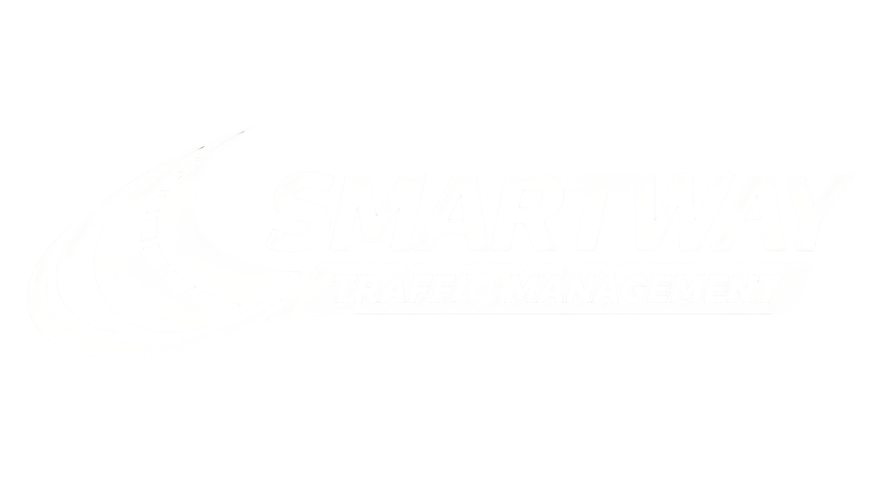 SmartWay Traffic Management logo in white on black background with a swoosh design